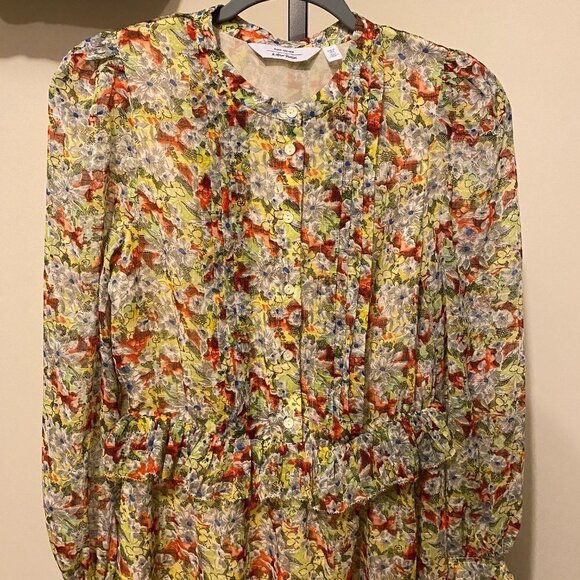 & Other Stories Chiffon Yellow Floral Pintuck Ruffle Dress - Picture 5 of 12